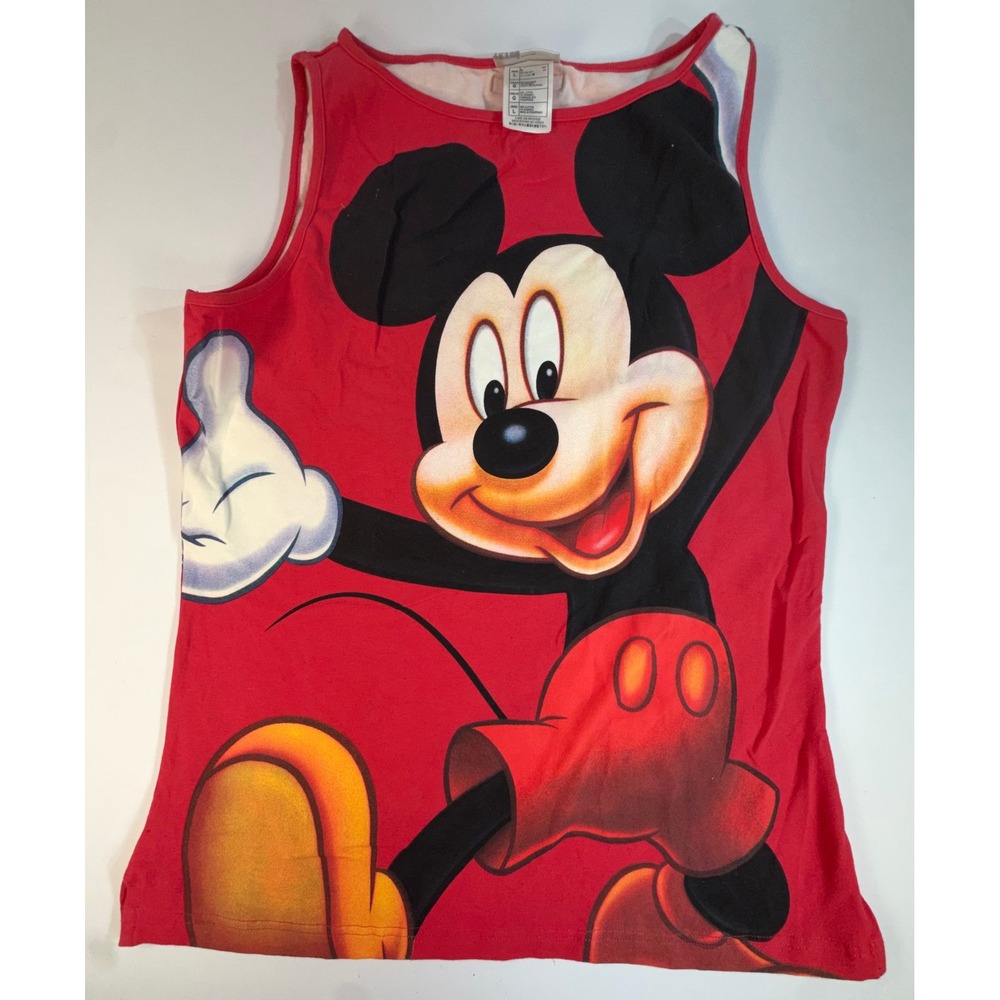 Walt Disney World Mickey Mouse Tank Top Red All Over Print Sleeveless Shirt L